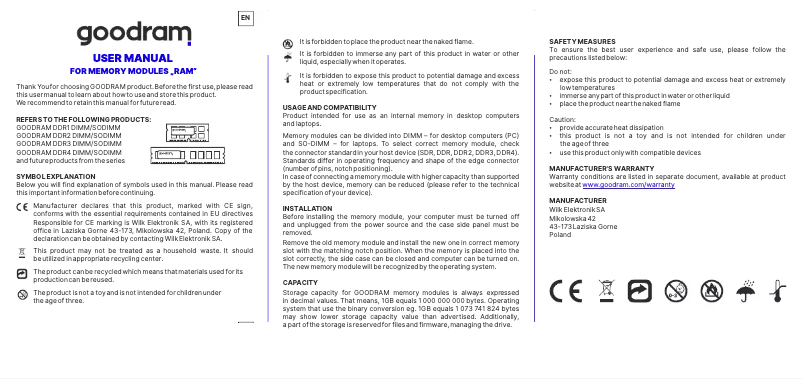 Page 1 de la notice Manuel utilisateur Goodram IR-X2666D464L16S/16GDC