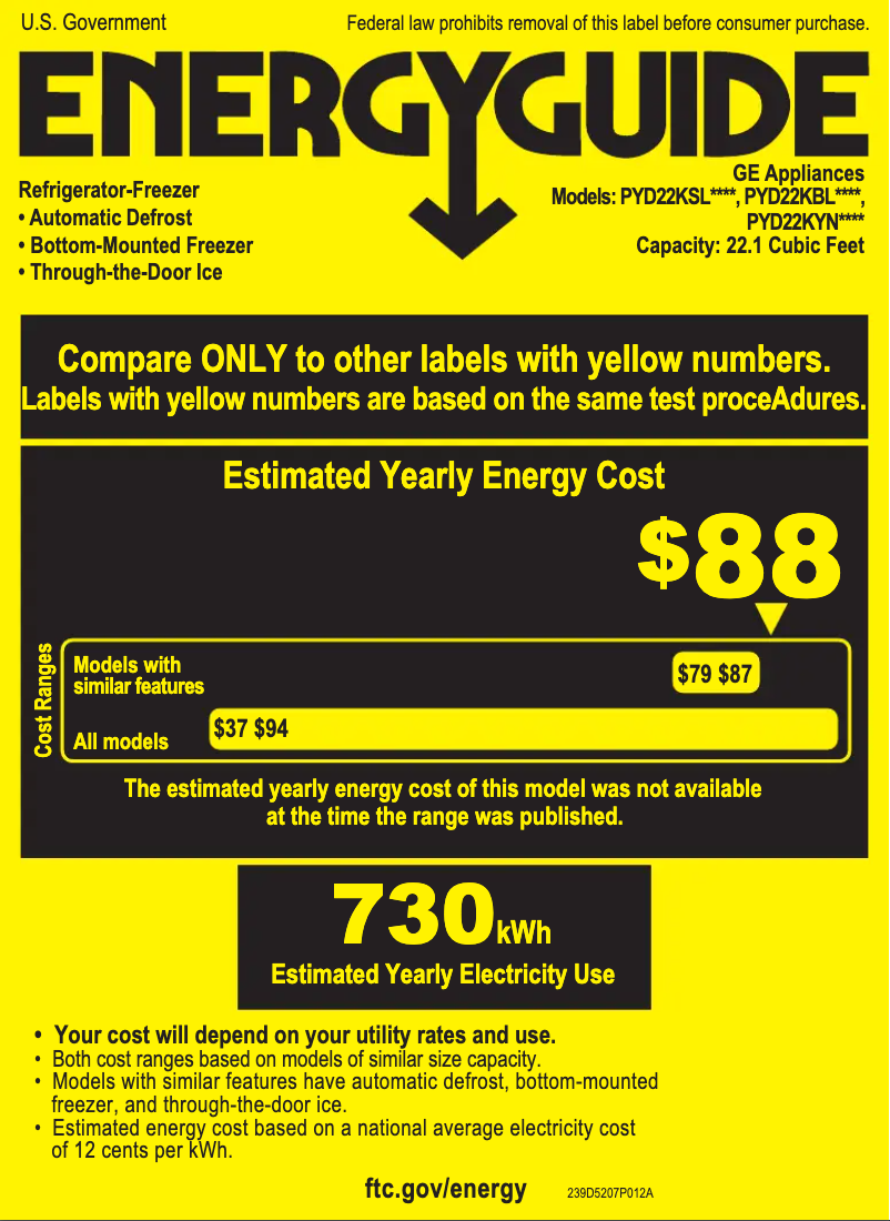 Page 1 de la notice Label énergétique GE Profile PYD22KYNFS
