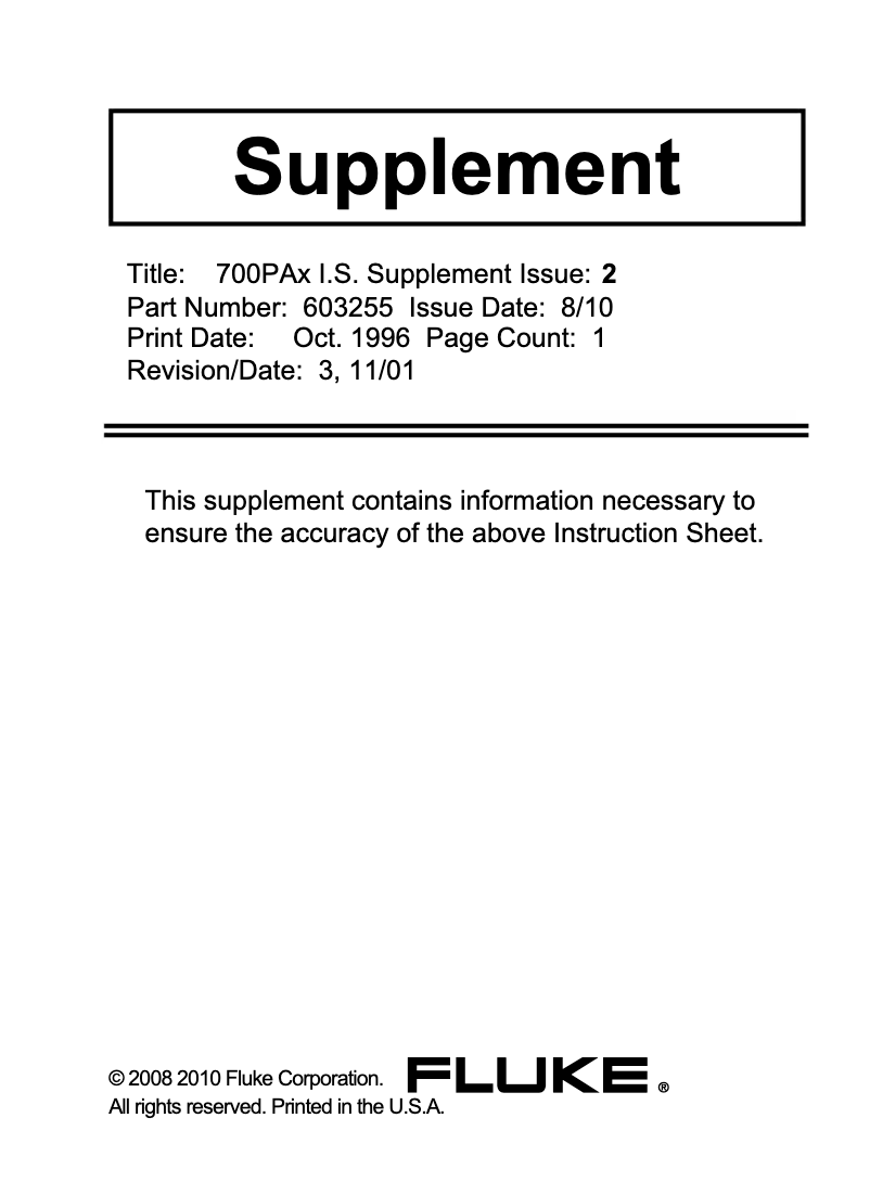 Page n°1 - Mode d'emploi Fluke 700PA6