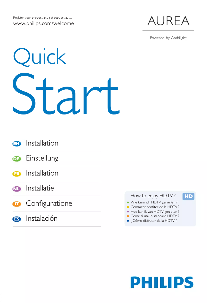 Page n°1 - Guide de démarrage rapide Philips 42PFL9903H