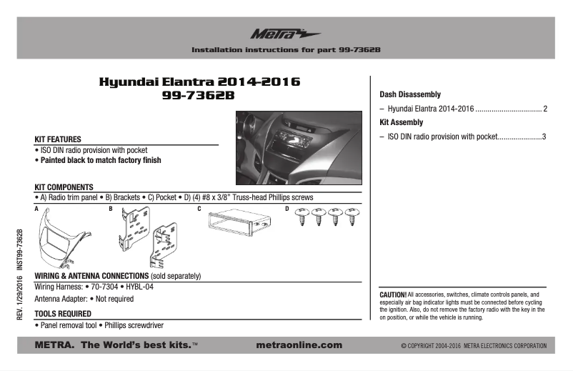 Page n°1 - Guide d'installation Metra 99-7362B