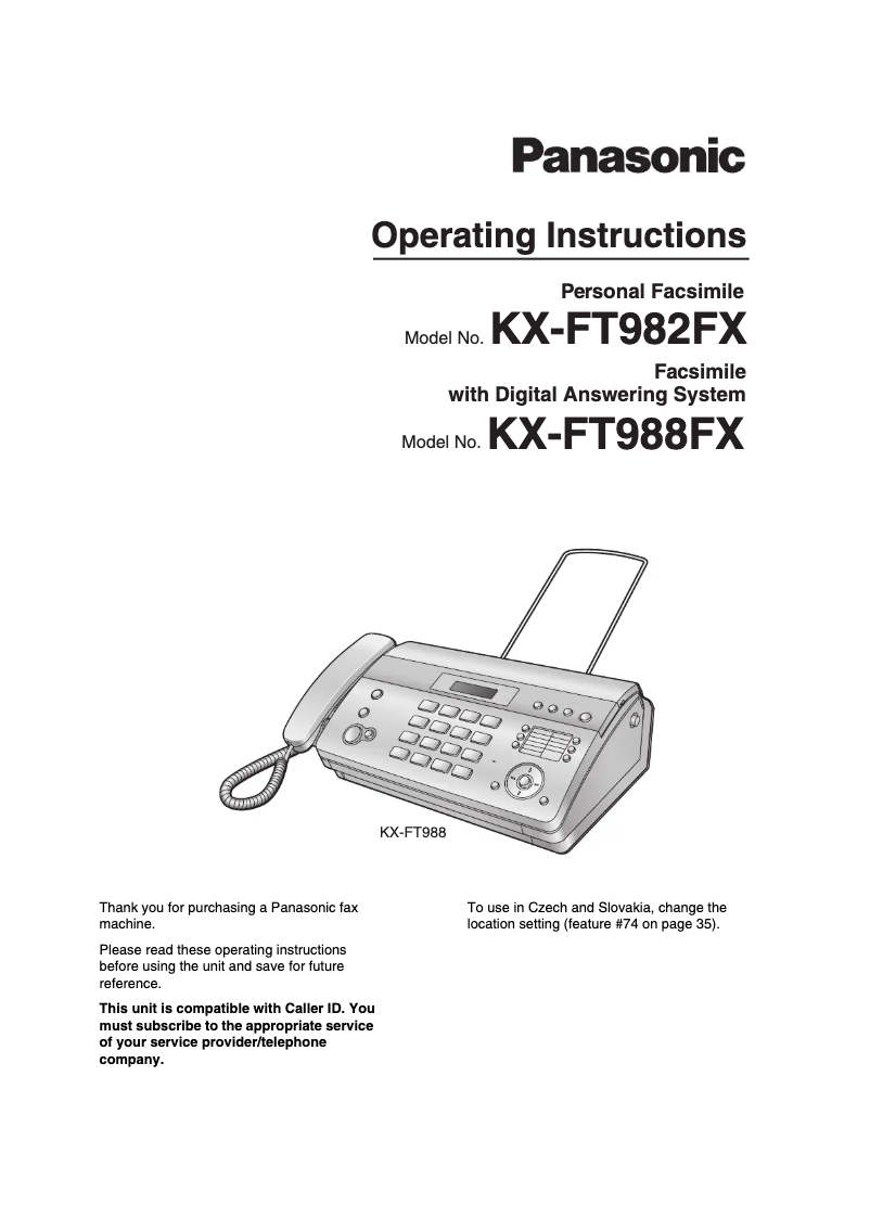 Page 1 de la notice Manuel utilisateur Panasonic KX-FT988FX