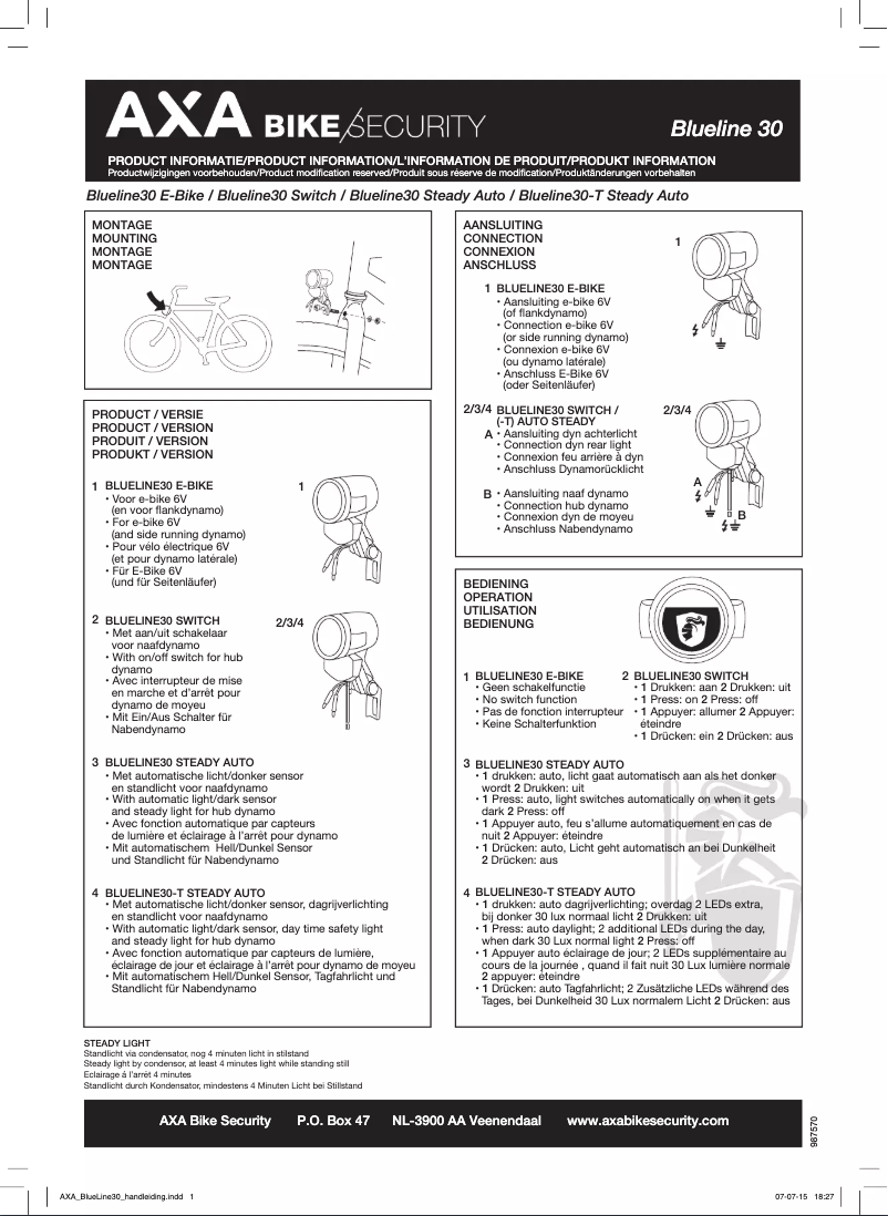 Page n°1 - Manuel utilisateur AXA Blueline 30