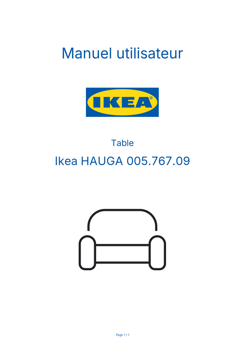 Page 1 de la notice Manuel utilisateur Ikea HAUGA 005.767.09