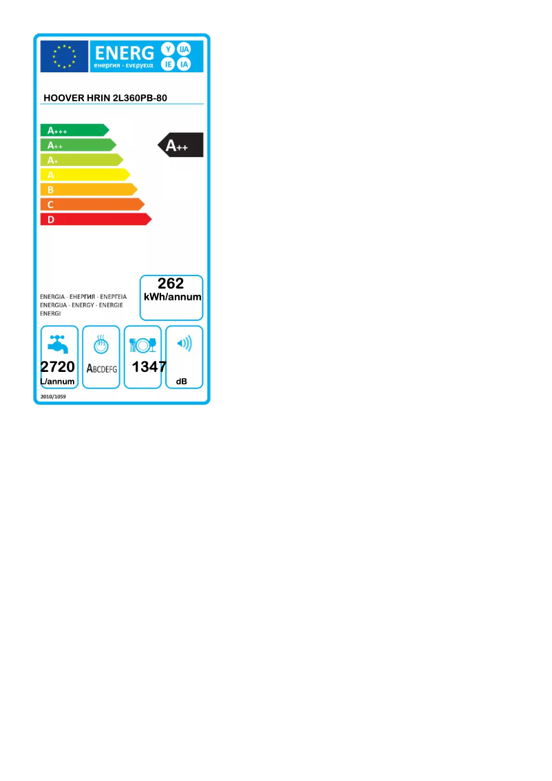 Page n°1 - Label énergétique Hoover H-DISH 300 HRIN 2L360PB-80
