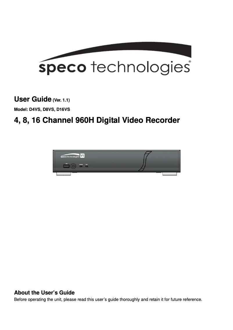 Page 1 de la notice Manuel utilisateur Speco Technologies D4VS1TB