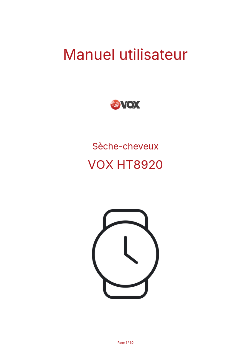 Page n°1 - Manuel utilisateur VOX HT8920