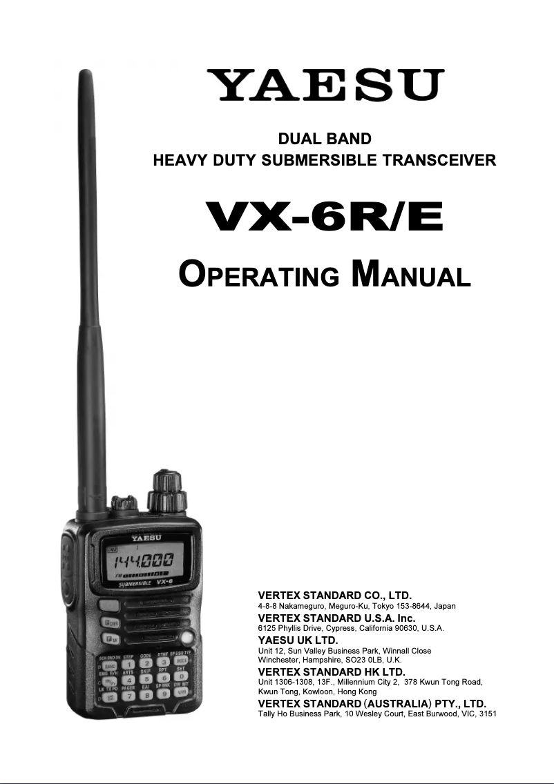 Page 1 de la notice Manuel utilisateur Yaesu VX-6R-E