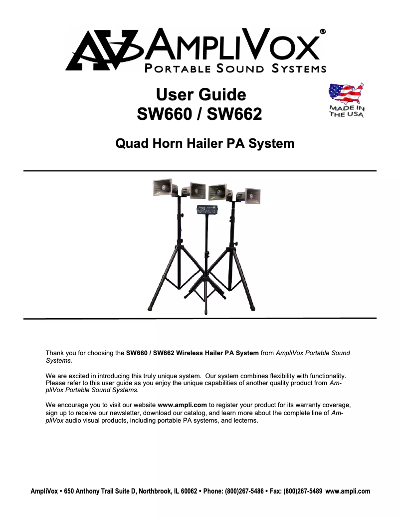 Page 1 de la notice Manuel utilisateur AmpliVox SW662