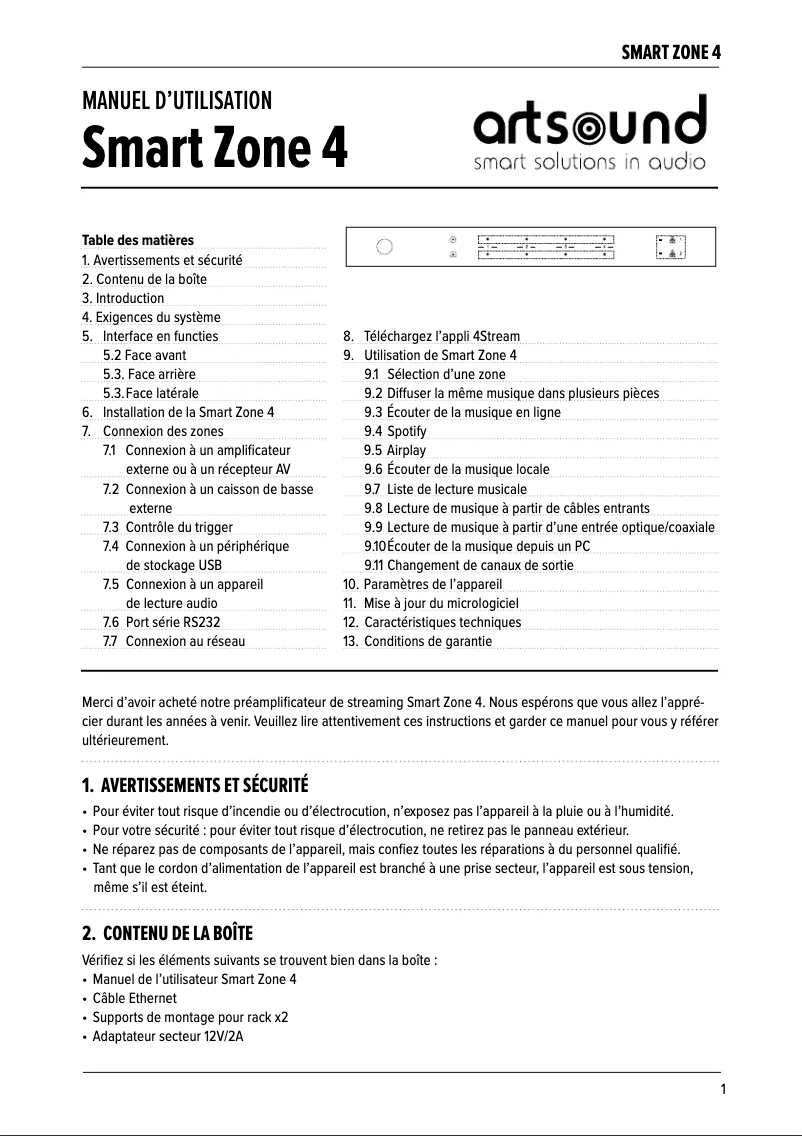 Image de la première page du manuel de l'appareil Smart Zone 4