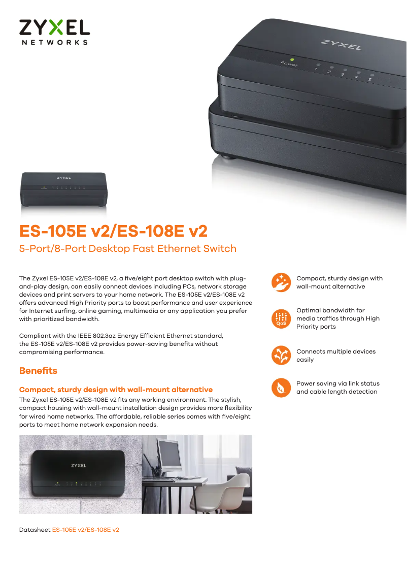 Page n°1 - Fiche technique ZyXEL ES-108E v2