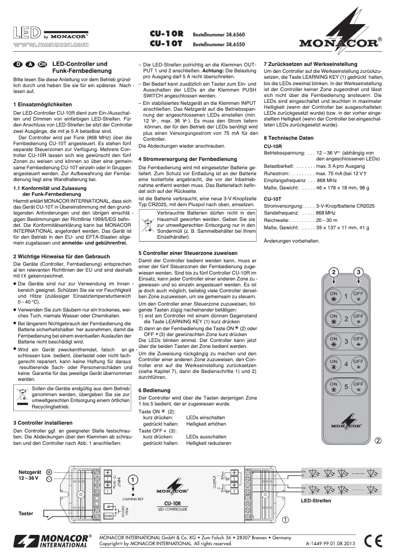 Page 1 de la notice Manuel utilisateur Monacor CU-10T