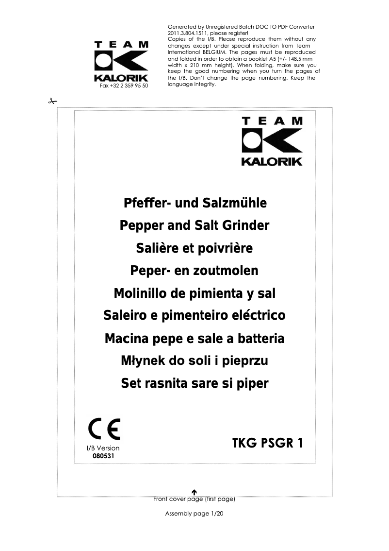 Image de la première page du manuel de l'appareil TKG PSGR 1