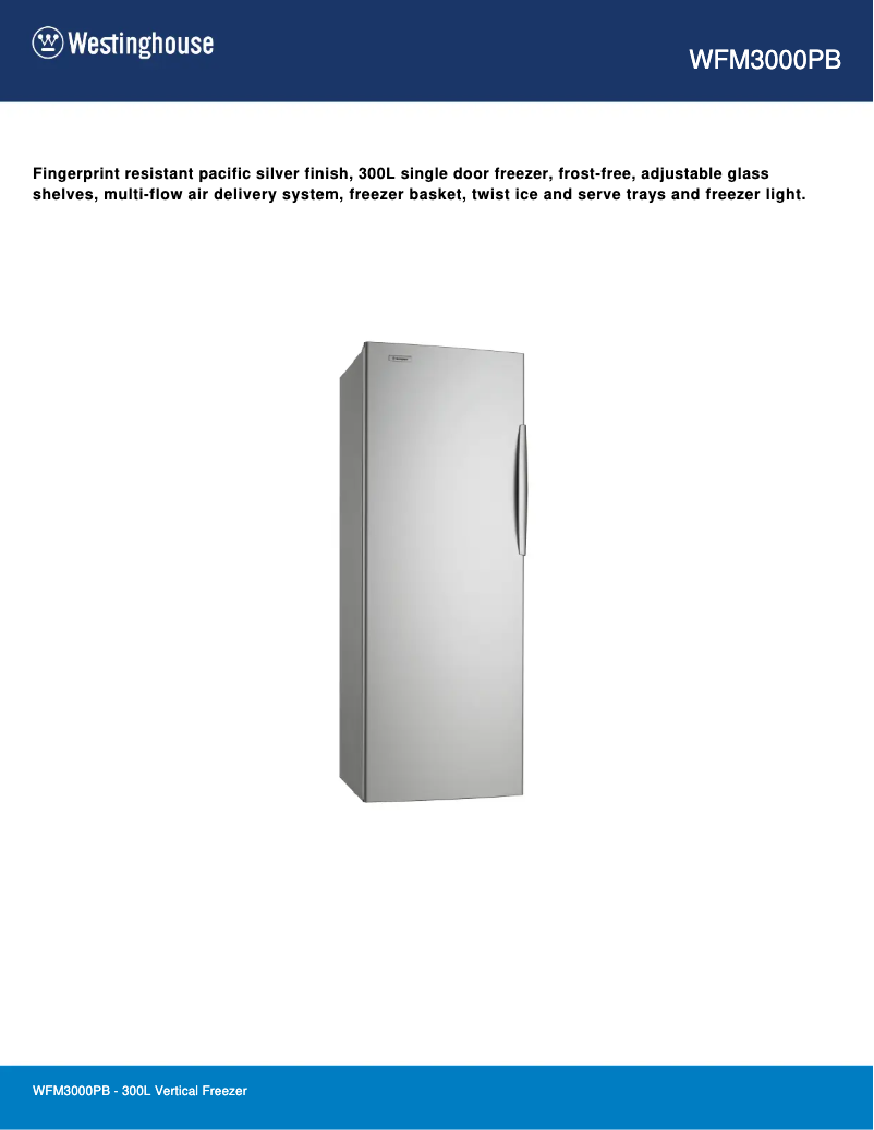 Page 1 de la notice Fiche technique Westinghouse WFM3000PB