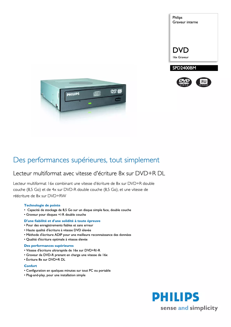 Page n°1 - Fiche technique Philips SPD2400BM