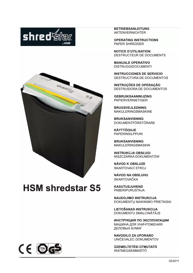 Page n°1 - Manuel utilisateur HSM Shredstar S5