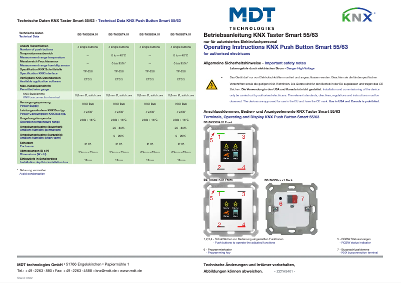 Page 1 de la notice Manuel utilisateur MDT BE-TAS55T4.01