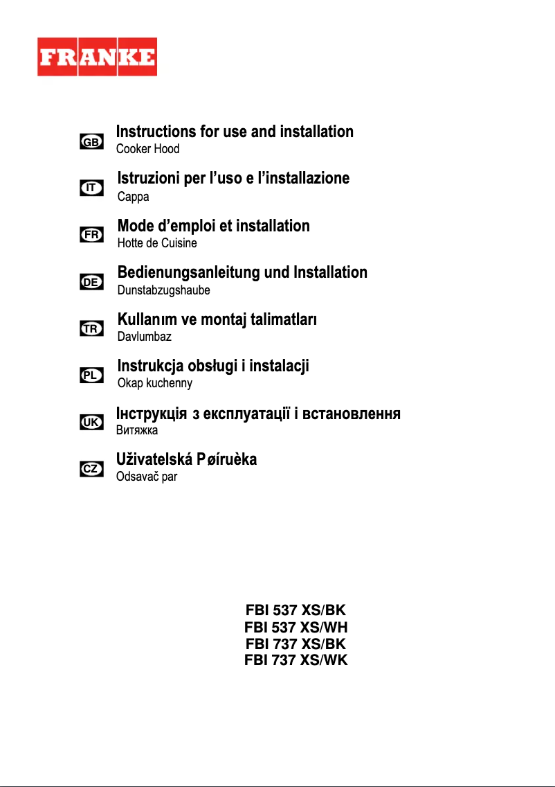Page 1 de la notice Manuel utilisateur Franke FBI 737 XS/BK