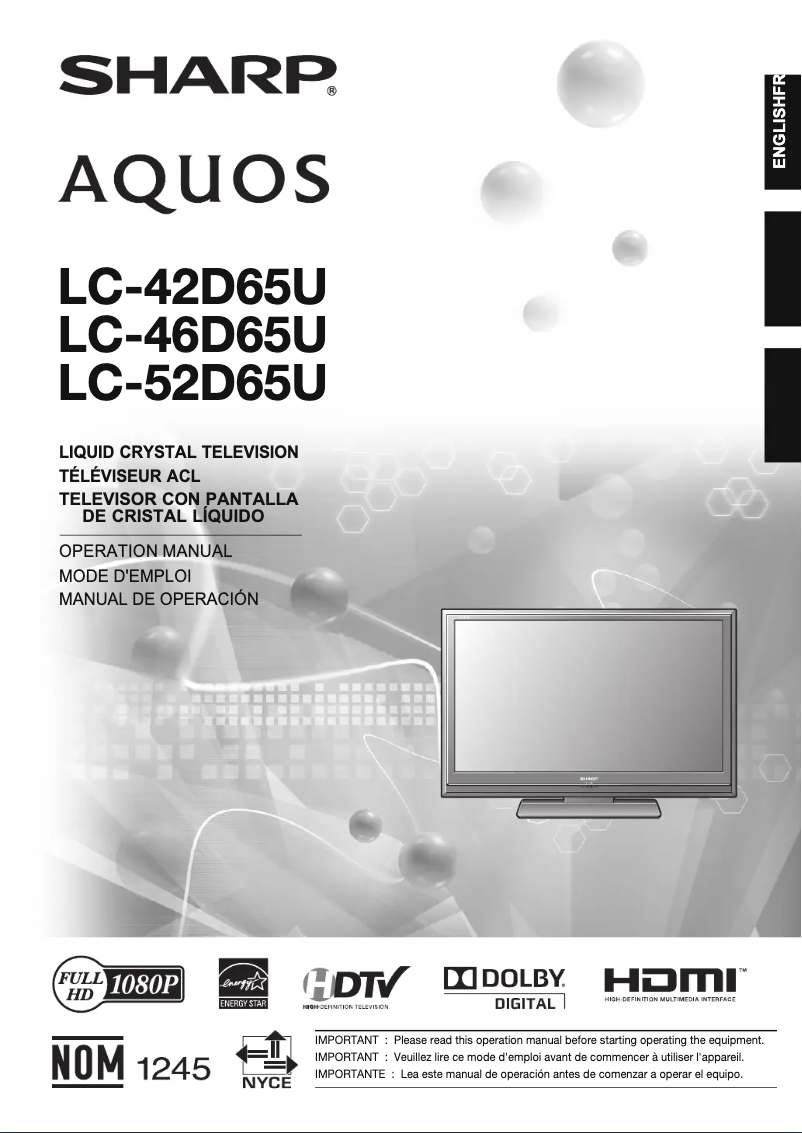 Page 1 de la notice Manuel utilisateur Sharp Aquos LC-46D65E