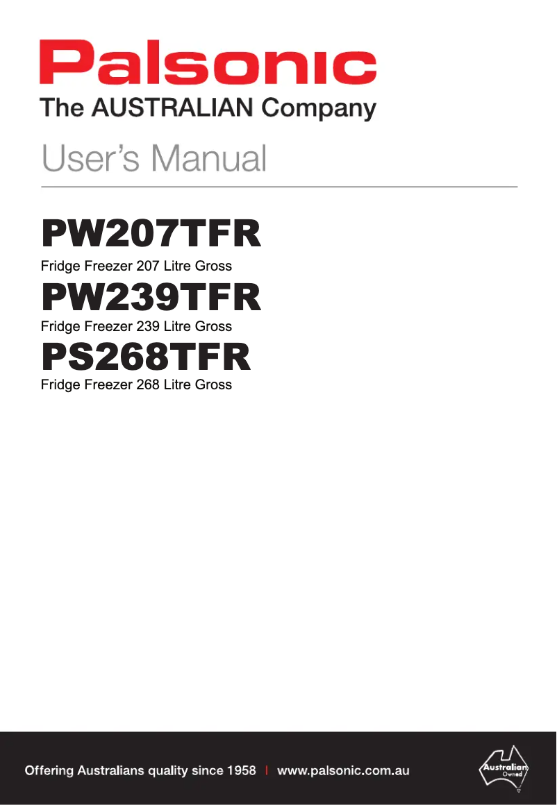 Page n°1 - Manuel utilisateur Palsonic PW207TFR