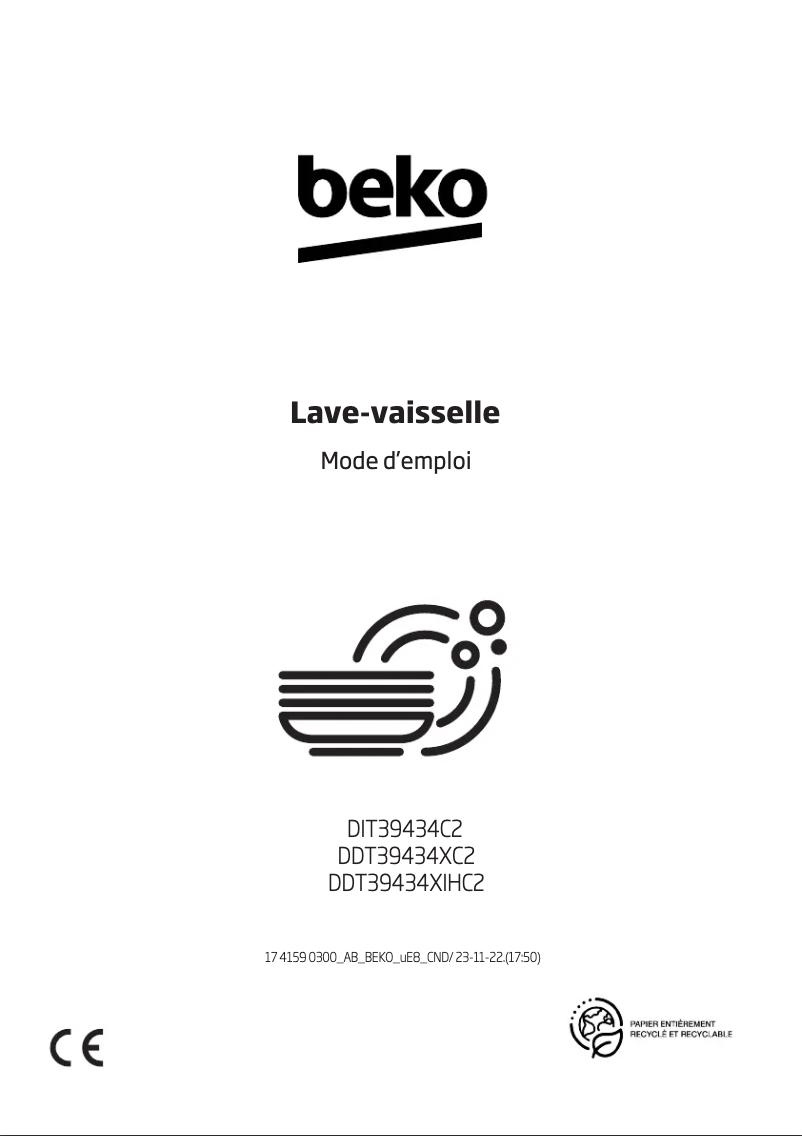 Page 1 de la notice Manuel utilisateur Beko DDT39434XC2