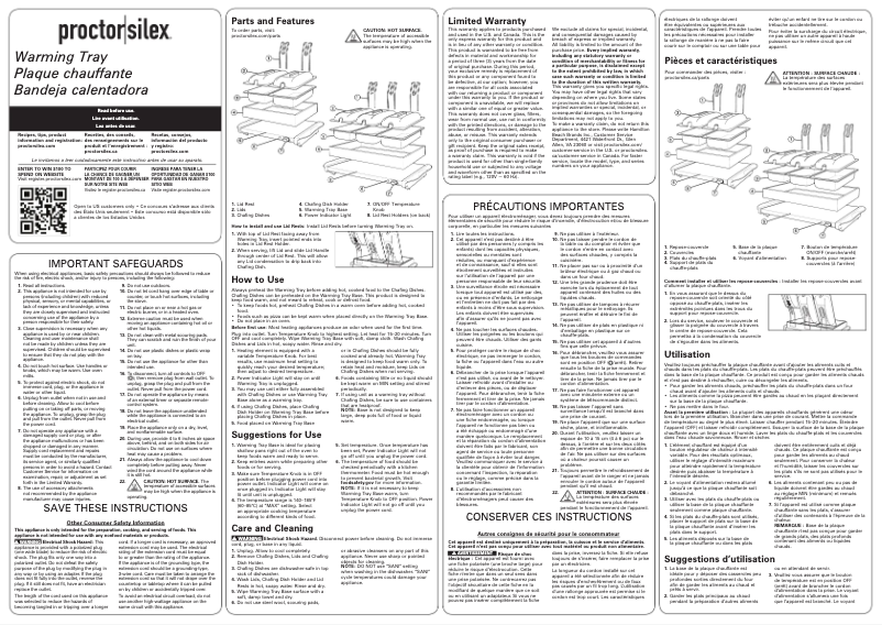 Page 1 de la notice Manuel utilisateur Proctor Silex 34320