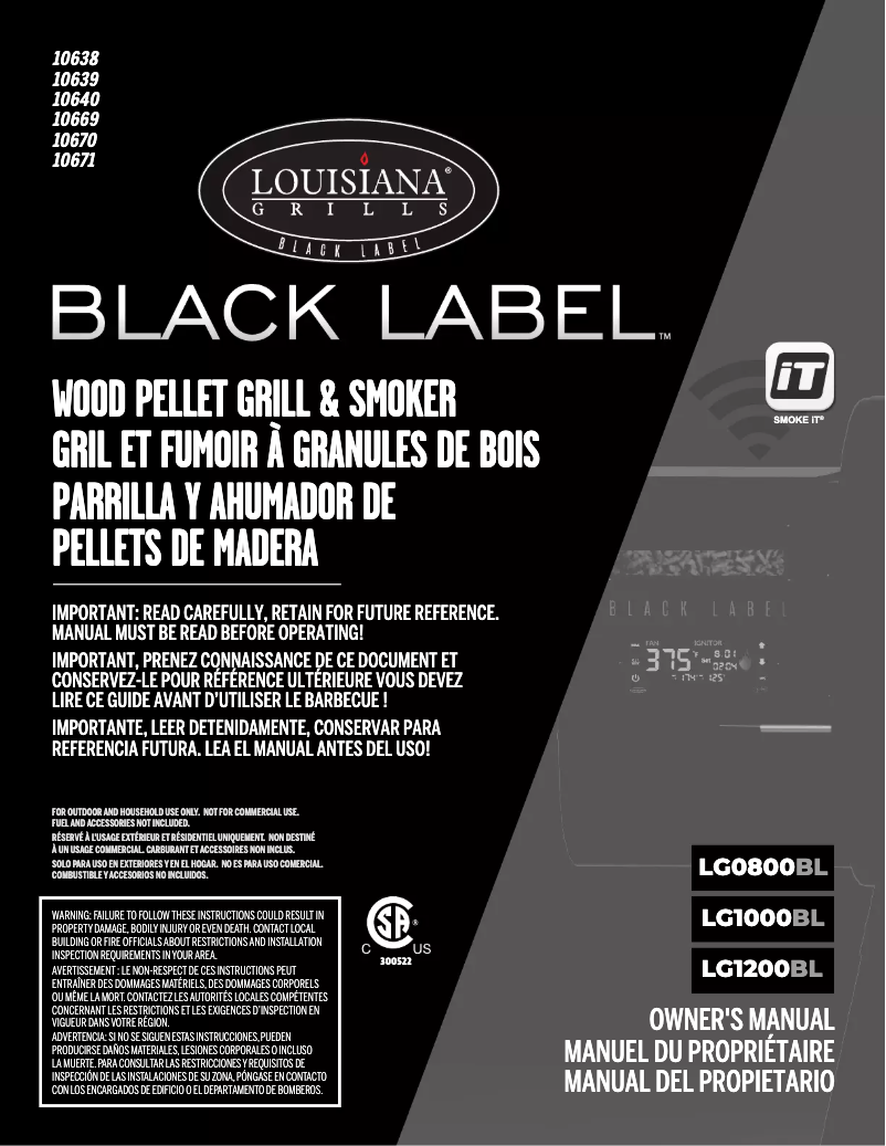 Page 1 de la notice Manuel utilisateur Louisiana Grills 10638