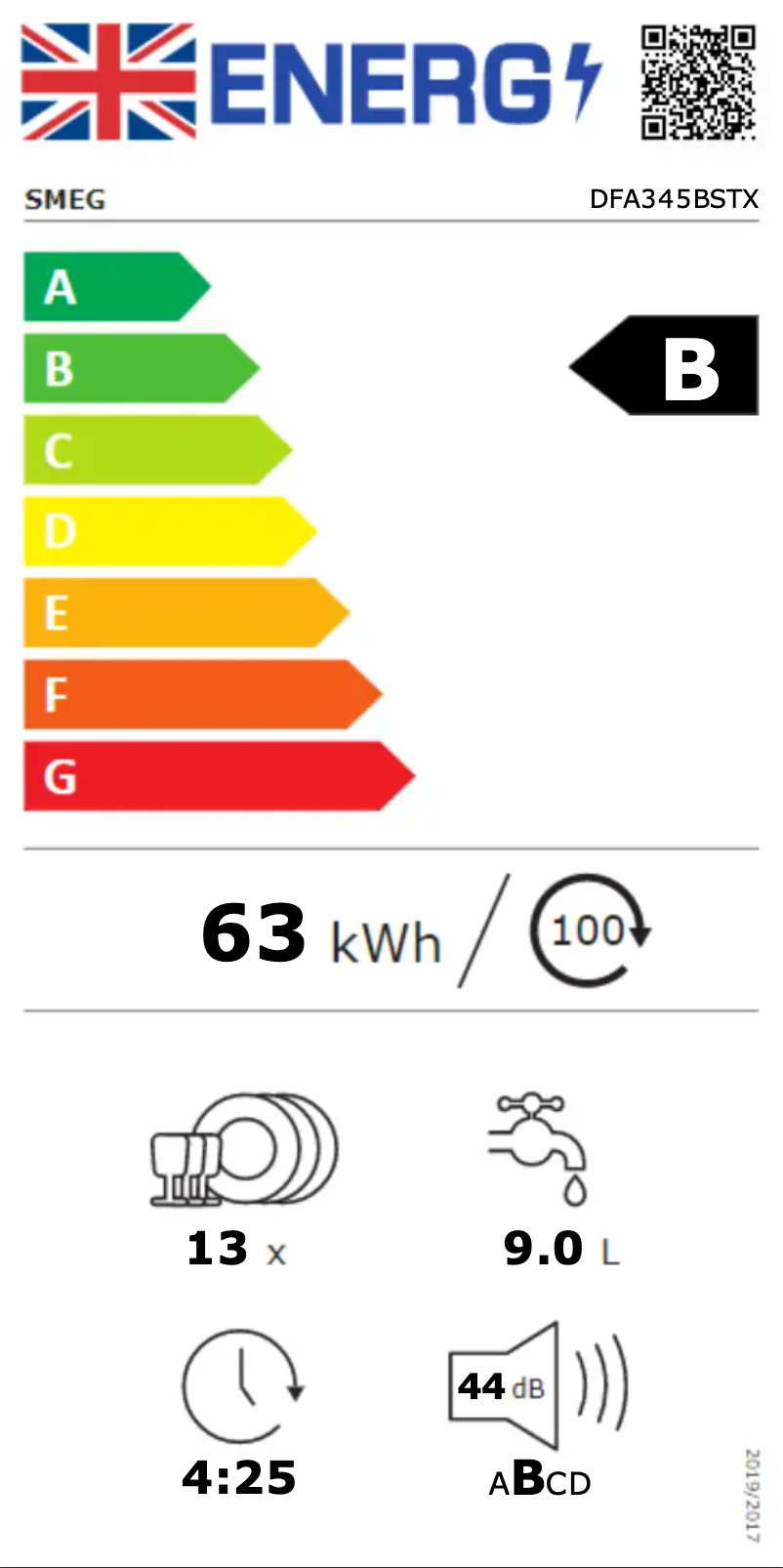 Page 1 de la notice Label énergétique Smeg DFA345BSTX