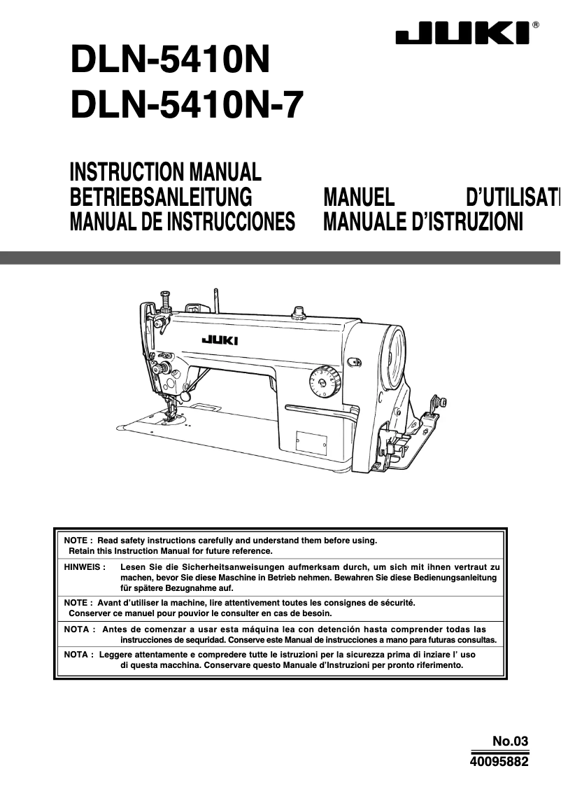 Page n°1 - Manuel utilisateur Juki DLN-5410N-7
