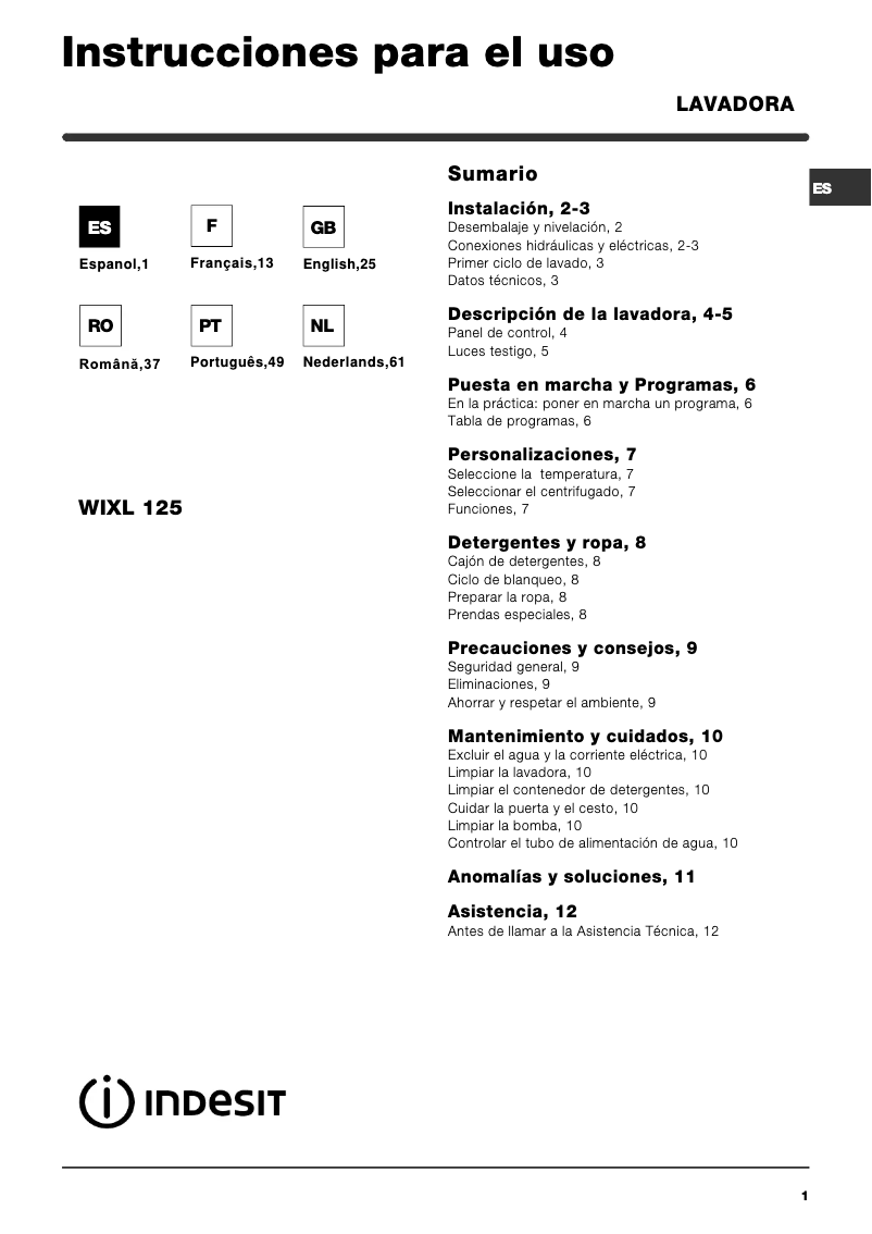 Imagen de la primera página del manual del dispositivo WIXL 125 (EX) (TE)