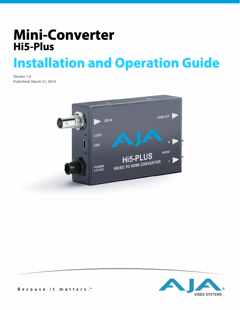 Page 1 de la notice Manuel utilisateur AJA Hi5-Plus