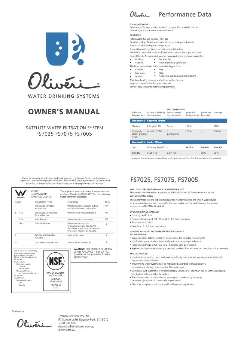 Page n°1 - Guide d'installation Oliveri FS7075