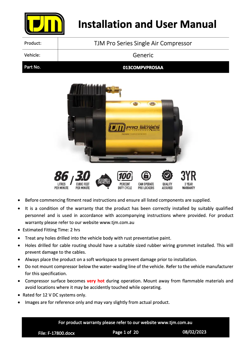 Image de la première page du manuel de l'appareil Single Air Pro Series
