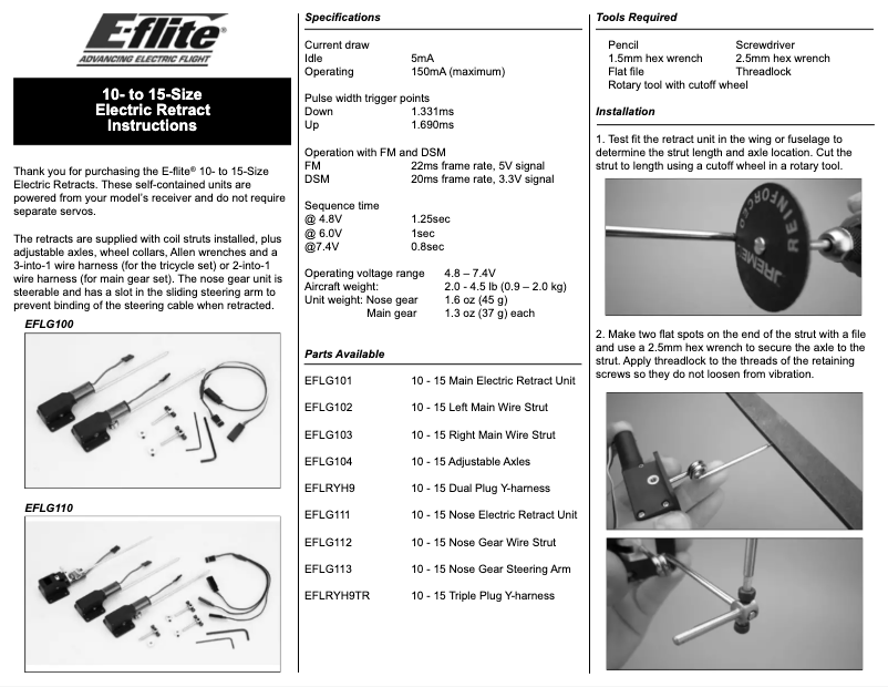 Page 1 de la notice Manuel utilisateur E-flite EFLG110