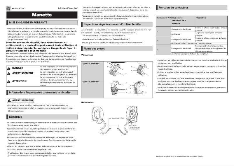 Page n°1 - Manuel utilisateur Shimano SW-S705