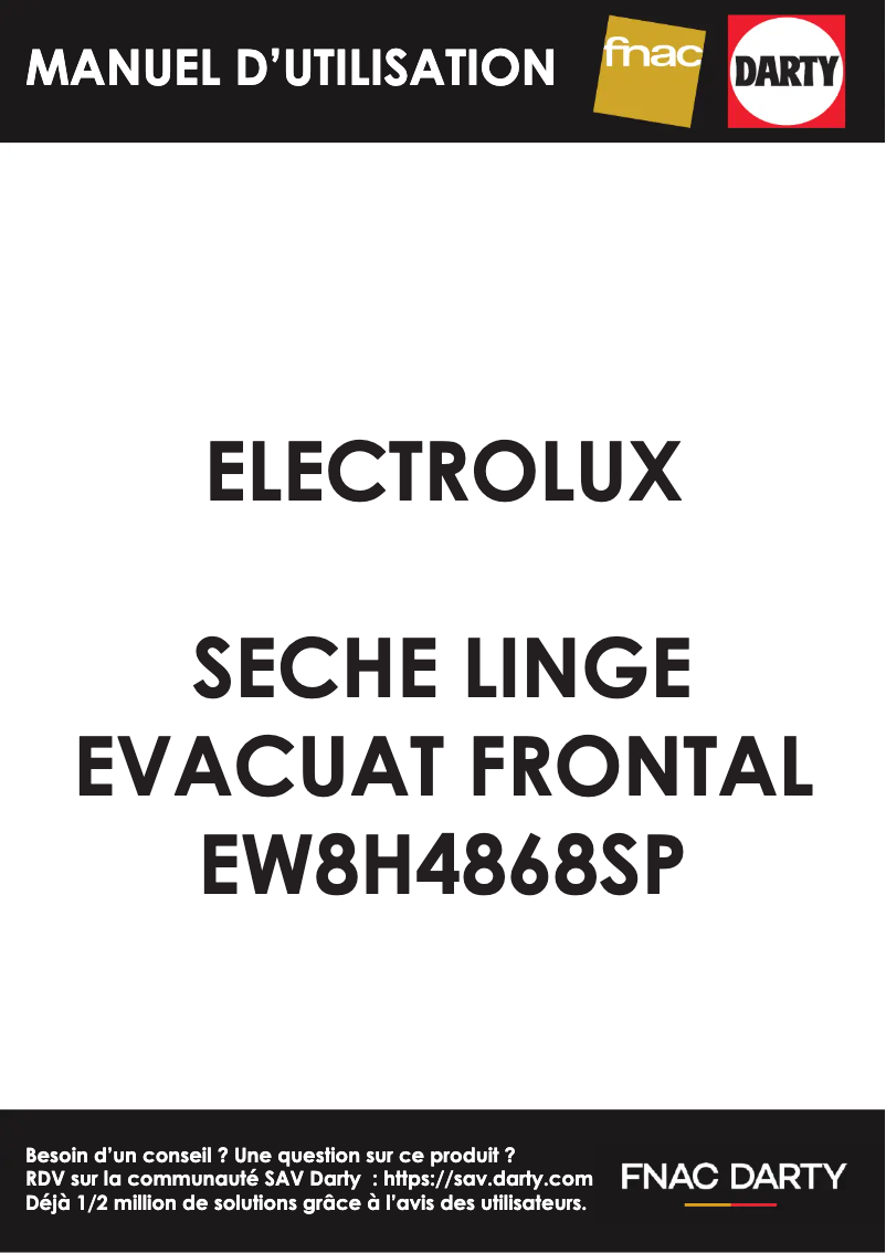 Page 1 de la notice Manuel utilisateur Electrolux EW8H4868SP