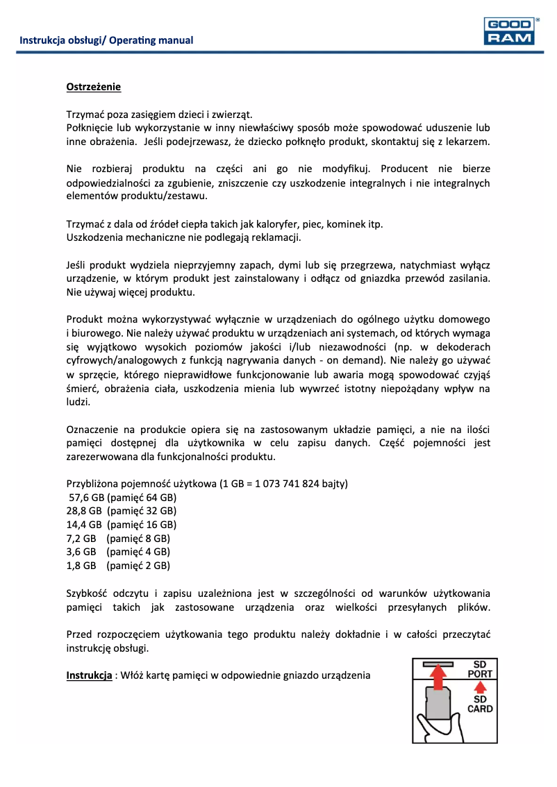 Page n°1 - Manuel utilisateur Goodram SD