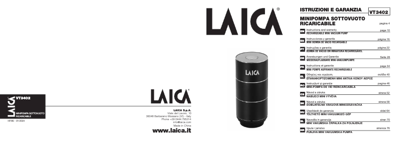 Page n°1 - Manuel utilisateur Laica VT3402