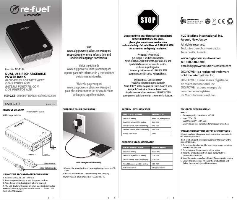 Page n°1 - Manuel utilisateur Mizco The Adventurer
