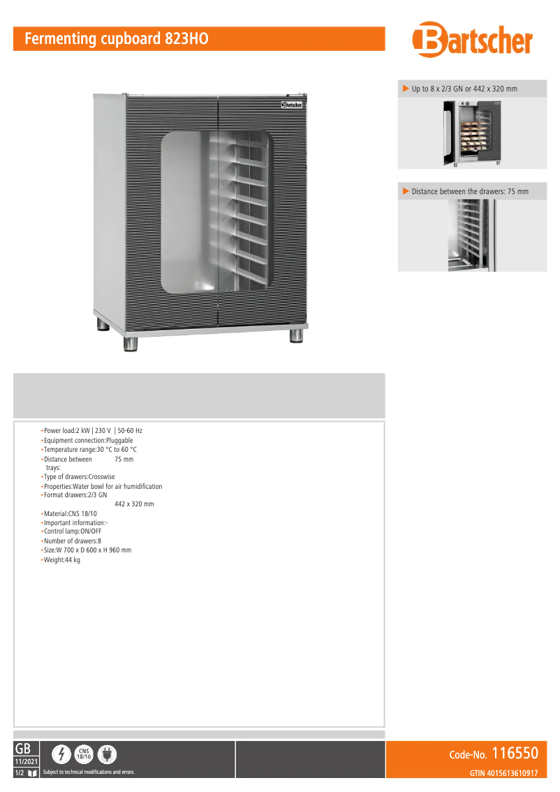 Page n°1 - Fiche technique Bartscher 116550