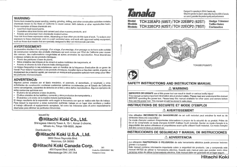 Page 1 de la notice Manuel utilisateur Tanaka TCH22ECP2