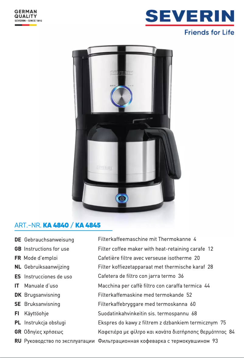 Page 1 de la notice Manuel utilisateur Severin KA 4840