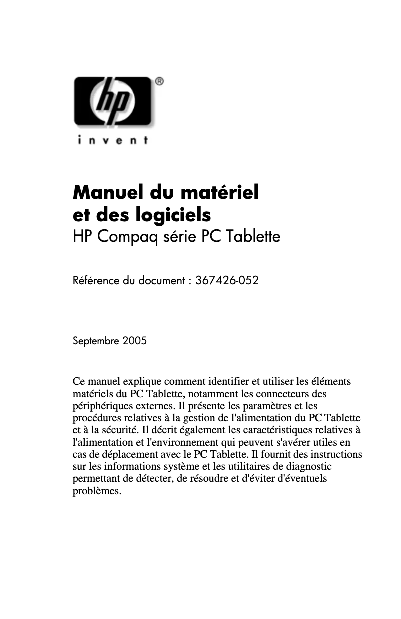 Page n°1 - Manuel utilisateur HP Compaq tc4200
