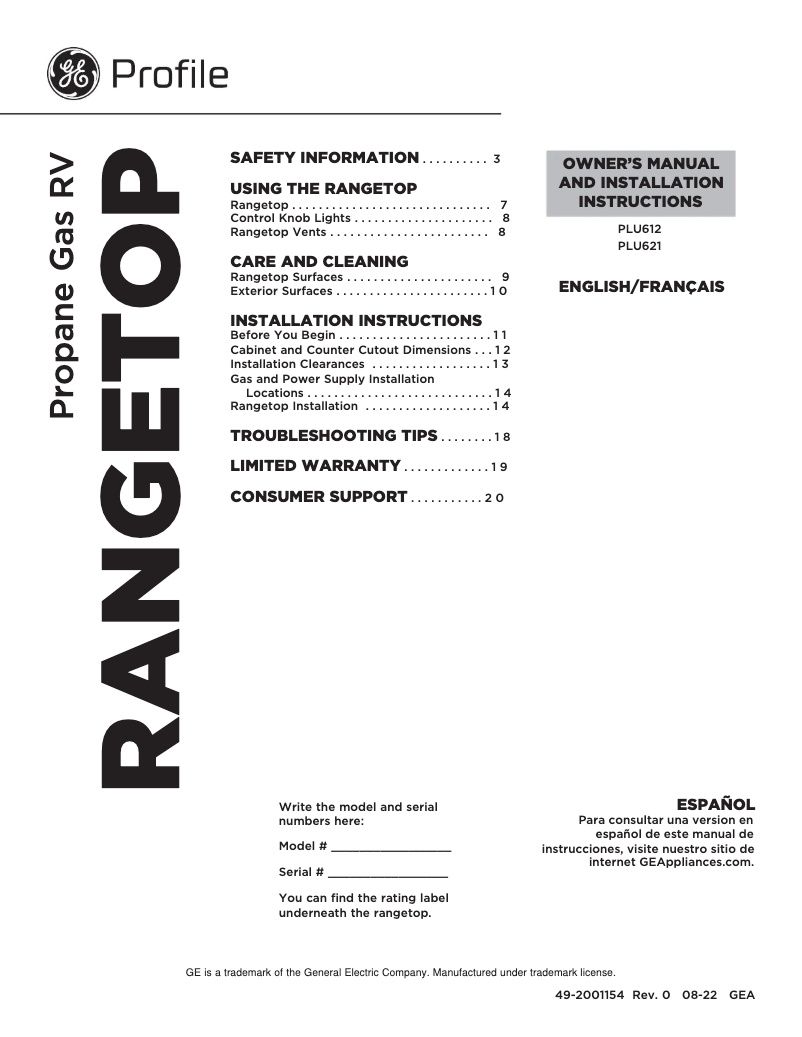 Image de la première page du manuel de l'appareil Profile PLU612DTBB