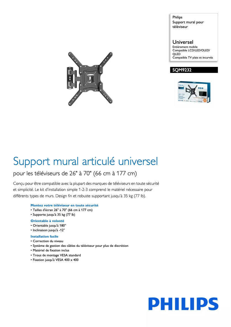 Page 1 de la notice Fiche technique Philips SQM9232