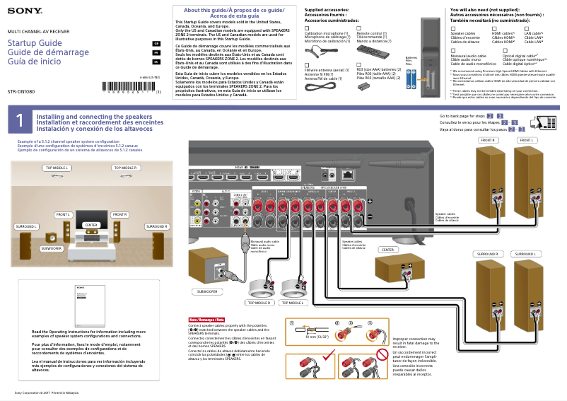 Page n°1 - Guide d'installation Sony STR-DN1080