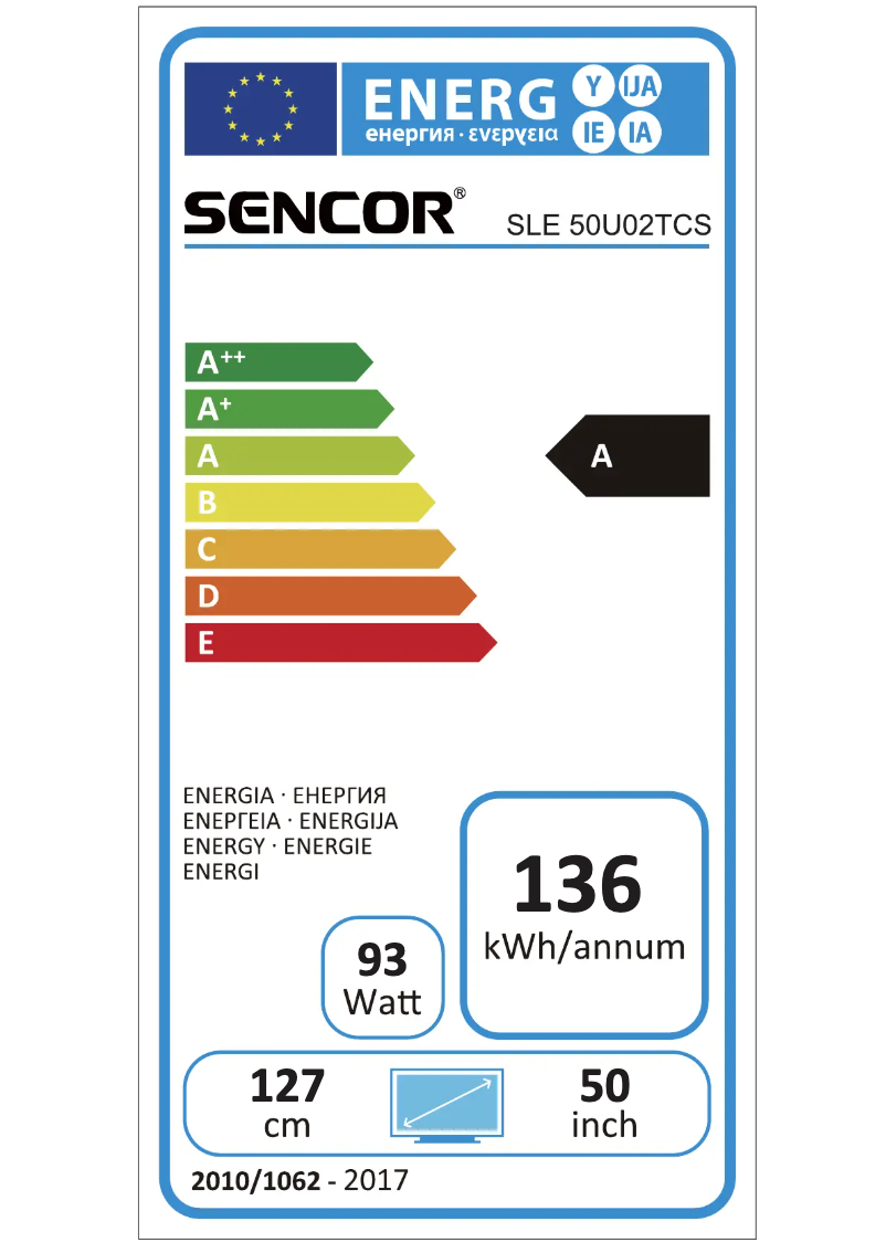 Page 1 de la notice Label énergétique Sencor SLE 50U02TCS