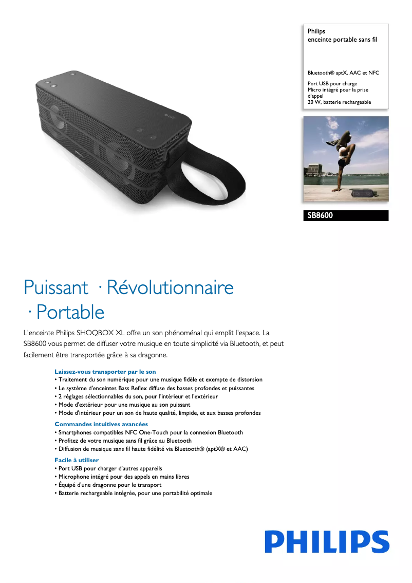 Page 1 de la notice Fiche technique Philips SB8600