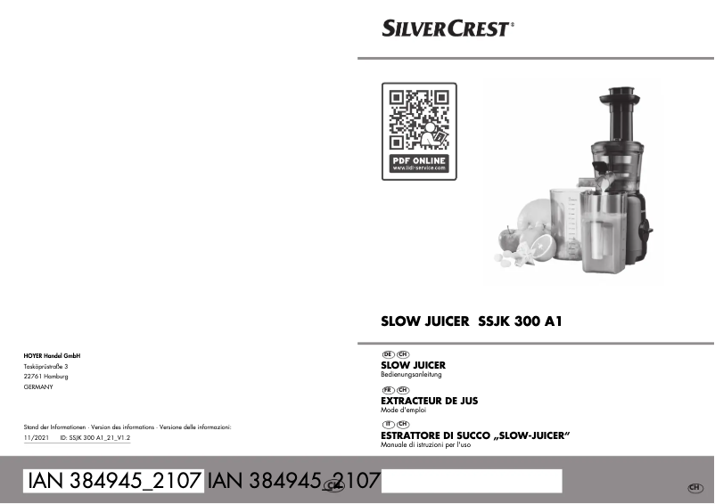 Page 1 de la notice Manuel utilisateur SilverCrest SSJK 300 A1