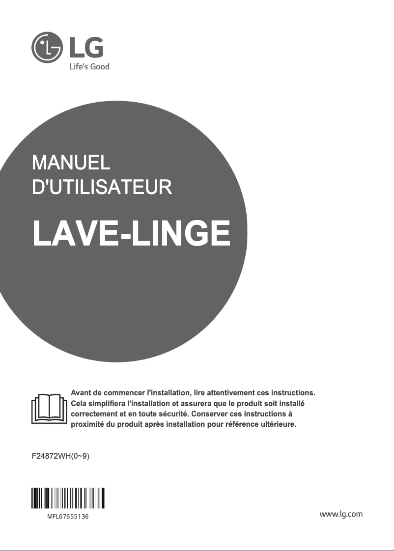 Page 1 de la notice Manuel utilisateur LG F24872WH